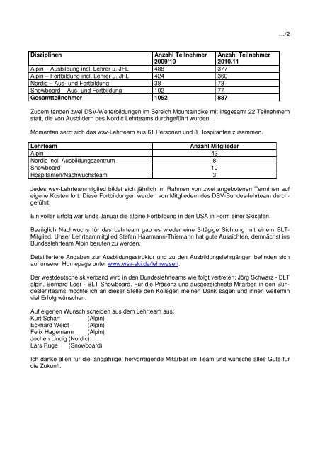 Jahresbericht Lehrwesen 2010-11 - Westdeutscher Skiverband e.V.