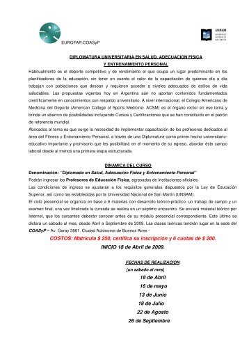 COSTOS: Matrícula $ 250, certifica su inscripción y 6 ... - Masvida