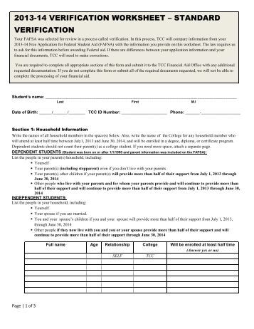 Printables Fafsa Worksheet standard verification worksheet fafsa templates intrepidpath