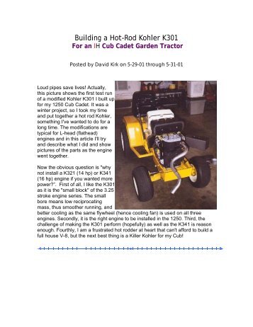 Building a Hot-Rod Kohler K301 - Cub Cadet Garden  Tractor by ...