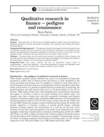 Qualitative research in finance â pedigree and renaissance - Emerald