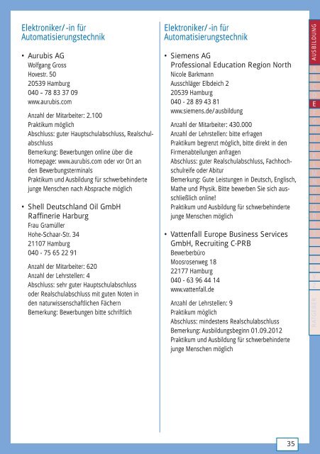 Lehrstellenatlas Hamburger Osten 2012. - ESF für Jugendliche