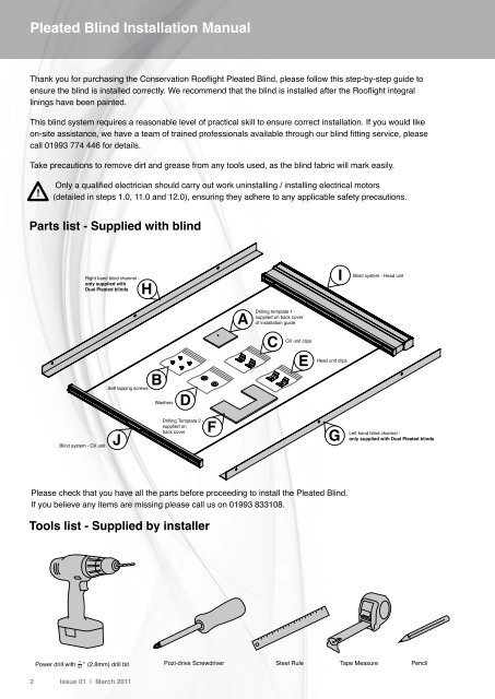 the Conservation RooflightÂ® Pleated Blind Installation Manual