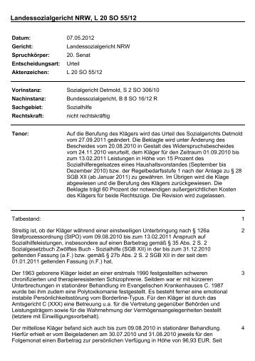 Landessozialgericht NRW, L 20 SO 55/12