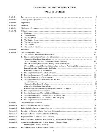 First Presbytery Manual of Procedure - Associate Reformed ...