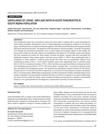 USEFULNESS OF LIPASE / AMYLASE RATIO IN ACUTE ... - medIND