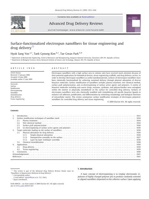 Surface-functionalized electrospun nanofibers for tissue engineering ...