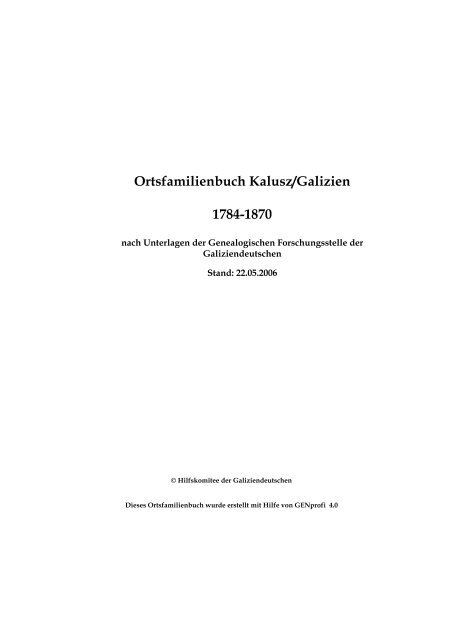 Ortsfamilienbuch Kalusz/Galizien 1784-1870