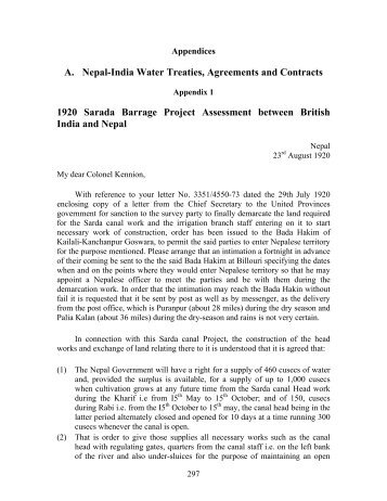 A. Nepal-India Water Treaties, Agreements and Contracts 1920 ...