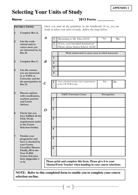 9-12 Course Selection Guide - Mount Eliza Secondary College