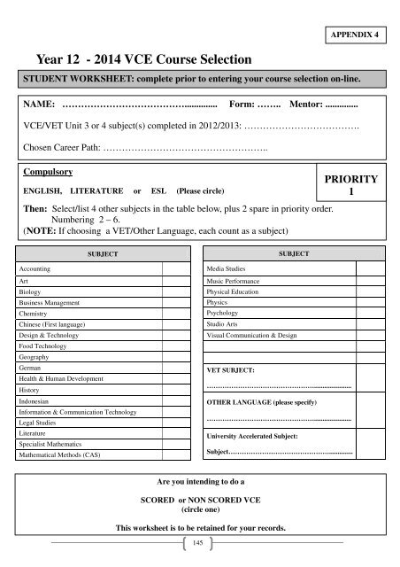 9-12 Course Selection Guide - Mount Eliza Secondary College