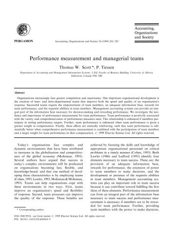 Performance measurement and managerial teams - Elmu