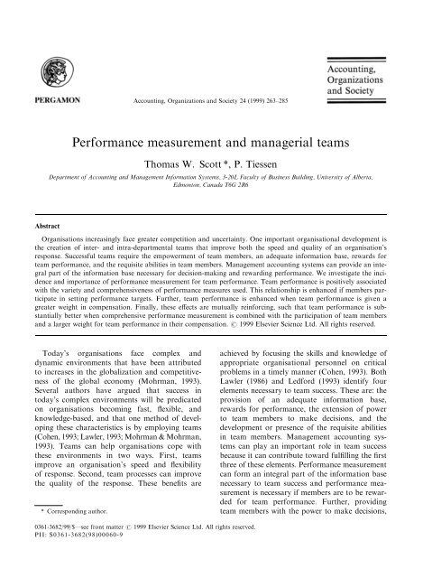 Performance measurement and managerial teams - Elmu