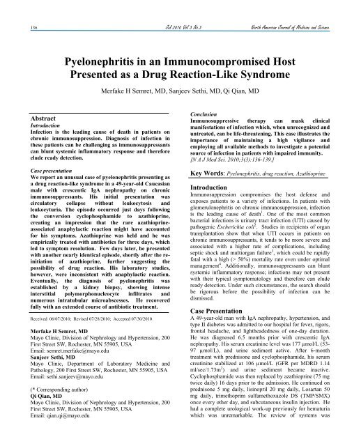 Pyelonephritis in an Immunocompromised Host Presented as a ...