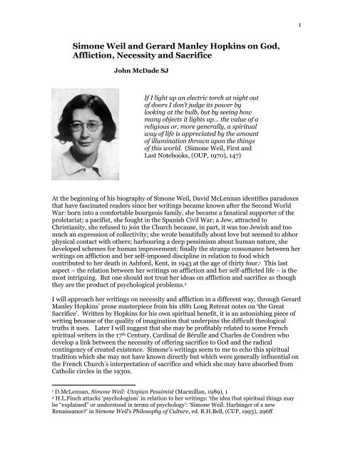 Simone Weil: Affliction and Necessity