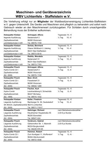 Maschinen- und GerÃ¤teverzeichnis WBV Lichtenfels - Staffelstein w.V.