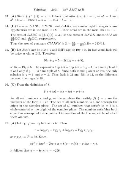 2004 AMC 12B Solutions