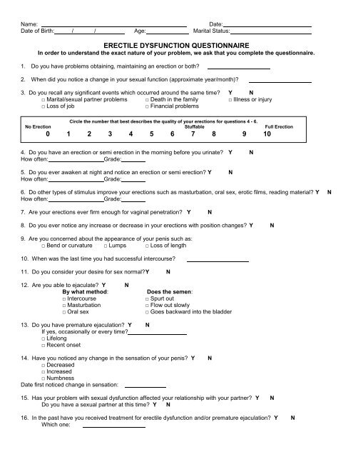 erectile dysfunction questionnaire Urology Specialists SC