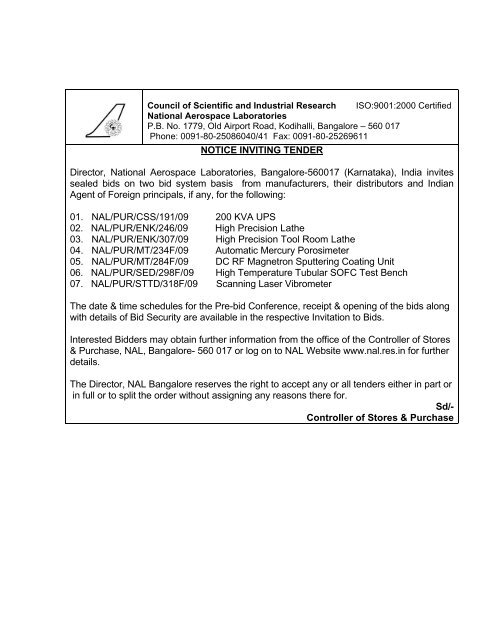 The Bidding Documents - National Aerospace Laboratories