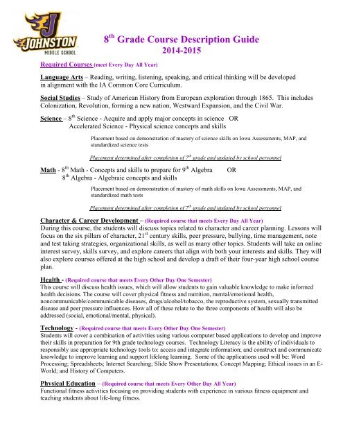 8th Grade Course Descriptions - Johnston Community School District