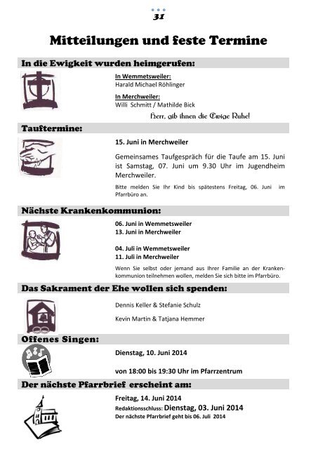 Pfarrbrief - Pfarreiengemeinschaft Merchweiler-Wemmetsweiler