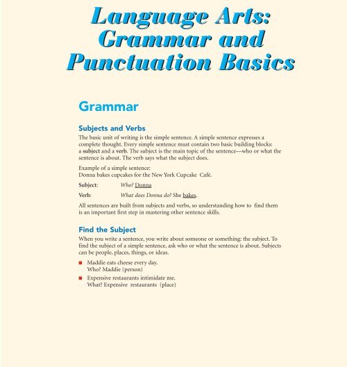 Language Arts: Grammar and Punctuation Basics ... - Pearson