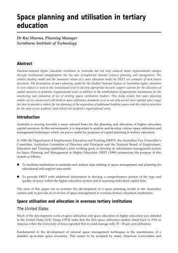 Space planning and utilisation in tertiary education - aair