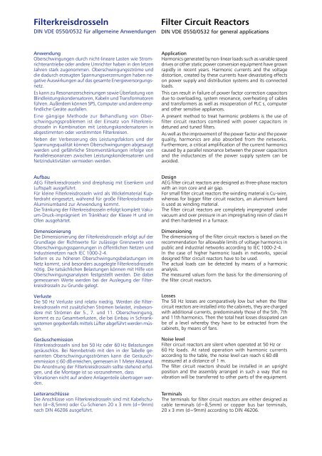 Filter Circuit Reactors - AEG Industrial Engineering