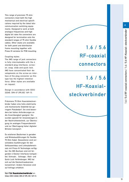 RF-coaxial connectors HF-Koaxial - IMS Connector Systems