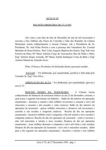 ACTA Nº 55 REUNIÃO ORDINÁRIA DE 27-12-993 Aos vinte e sete ...
