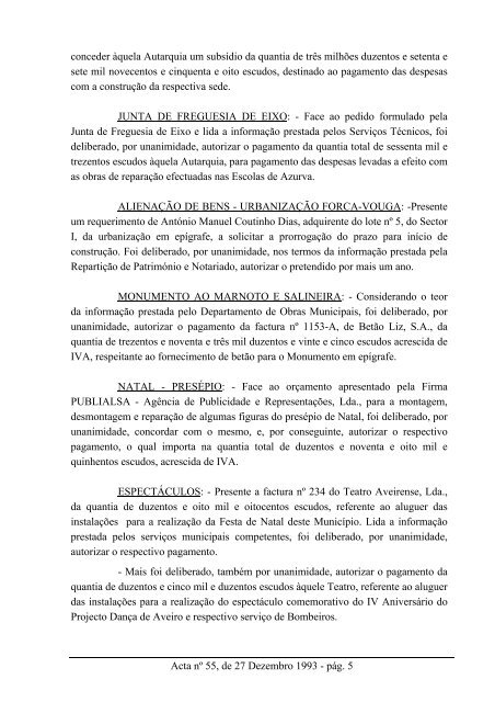 ACTA Nº 55 REUNIÃO ORDINÁRIA DE 27-12-993 Aos vinte e sete ...