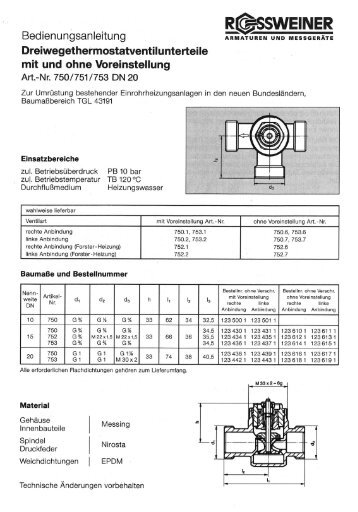 Bedienungsanleitung Dreiwegeventil DN20 (3,38 MB) - Rossweiner