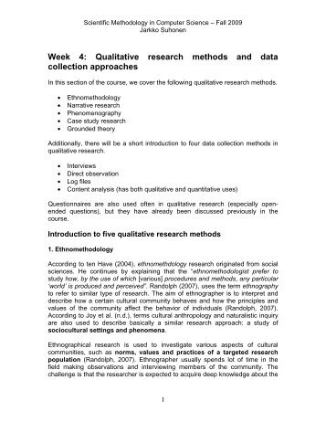 Week 4: Qualitative research methods and data collection ... - Joensuu