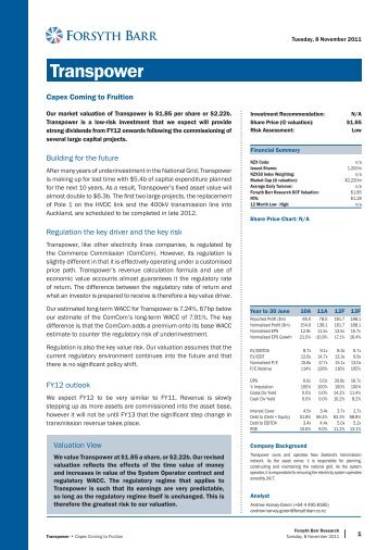 Transpower New Zealand Ltd - Equity Analyst Valuation Report 2011