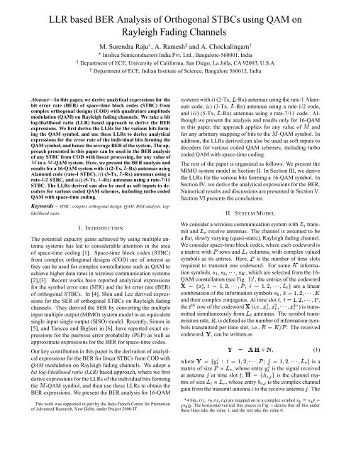 LLR based BER Analysis of Orthogonal STBCs using QAM on ...