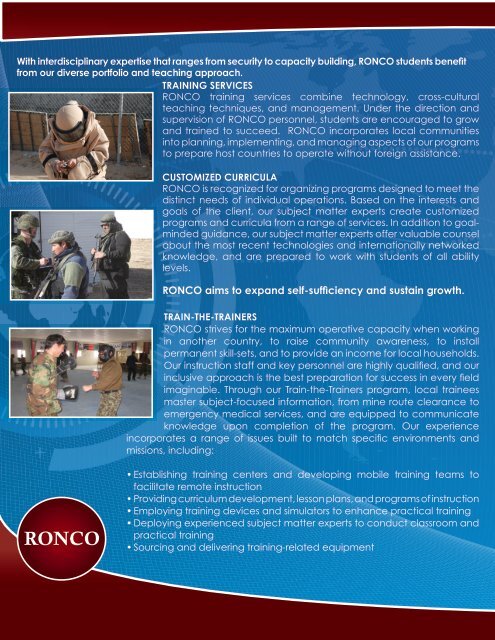 TRAINING SERVICES - RONCO Consulting Corporation