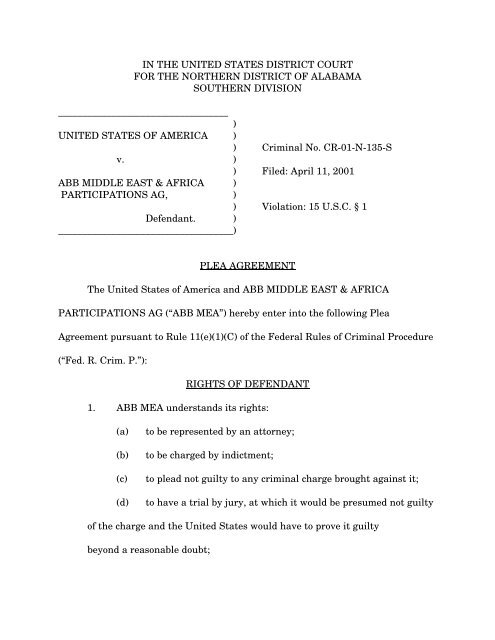 Plea Agreement : U.S. v. ABB Middle East & Africa ... - Cartel Digest