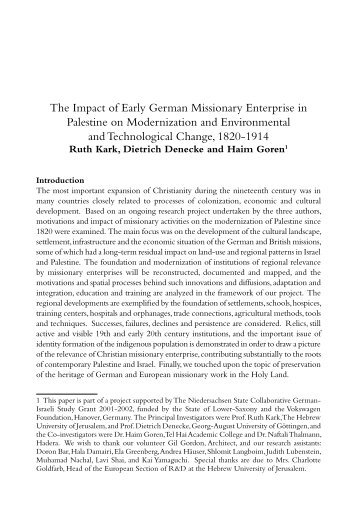 The Impact of Early German Missionary Enterprise in Palestine on ...