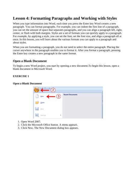 Lesson 4: Formatting Paragraphs and Working with Styles