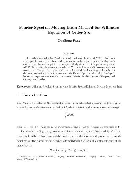 Fourier Spectral Moving Mesh Method for Willmore Equation of ...