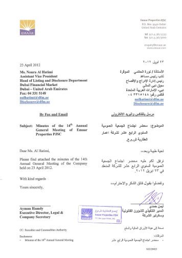 Page 1 Emaar Properties PISC âu P.O. Box gqqo Dubai -â\ I United ...