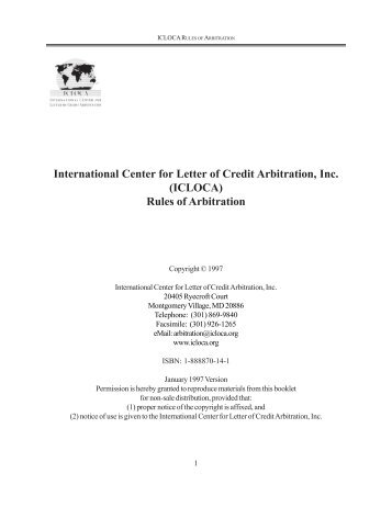 ICLOCA Rules of Arbitration - The Institute of International Banking ...