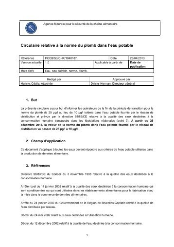 Circulaire relative Ã  la norme du plomb dans l'eau potable