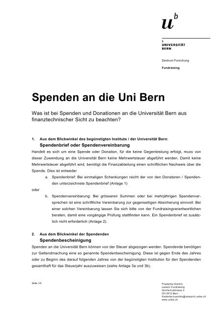 Spenden an die Uni Bern - Finanzabteilung - Universität Bern