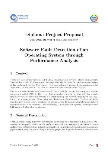 Diploma Project Proposal Software Fault Detection of an Operating ...