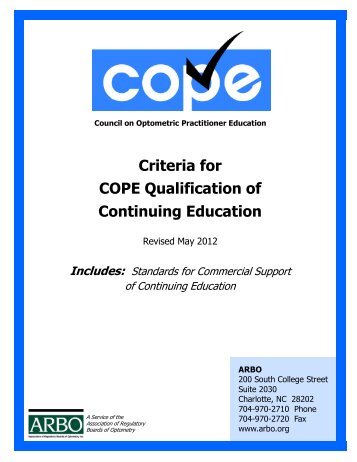 View Criteria for COPE Qualification of Continuing Education - arbo