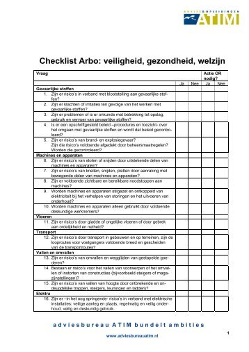 Checklist Arbo: veiligheid, gezondheid, welzijn - Adviesbureau ATIM