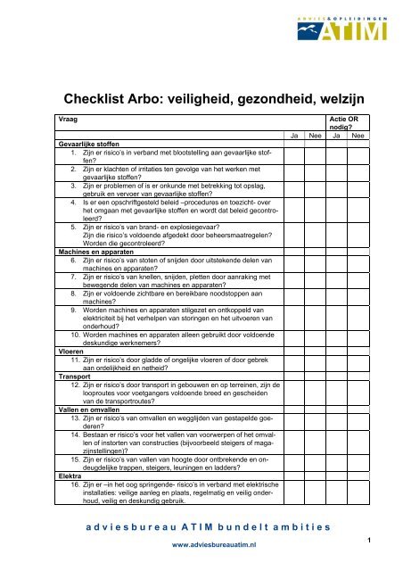 Checklist Arbo: veiligheid, gezondheid, welzijn - Adviesbureau ATIM