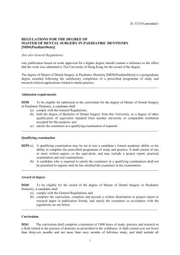 Regulation and Syllabus - Faculty of Dentistry, The University of ...