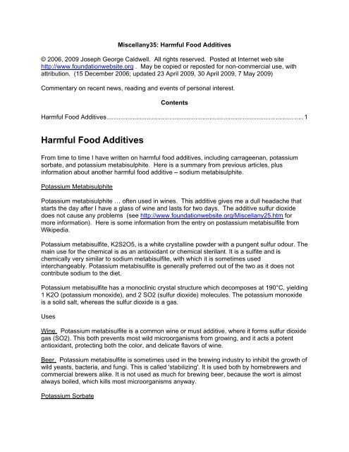 Harmful Food Additives - Foundationwebsite.org